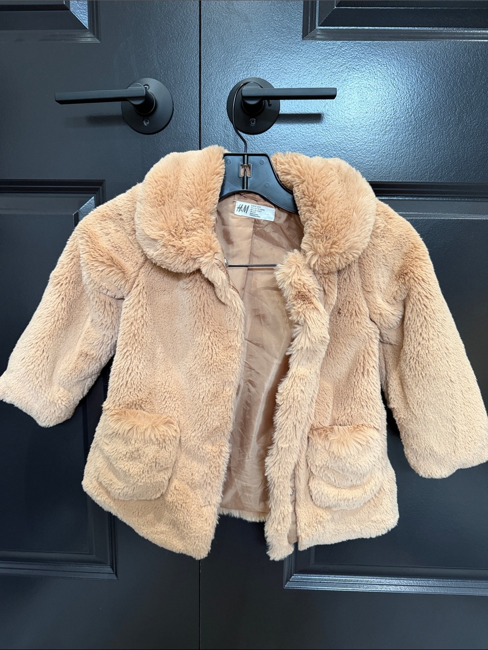 H&M Kids Plush Faux Fur Coat in Light Beige